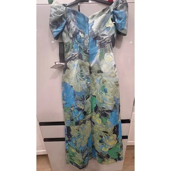 Aidan Mattox By Adrianna Papell Floral Print Off-The-Shoulder Gown Size 4 Multic - Picture 6 of 6